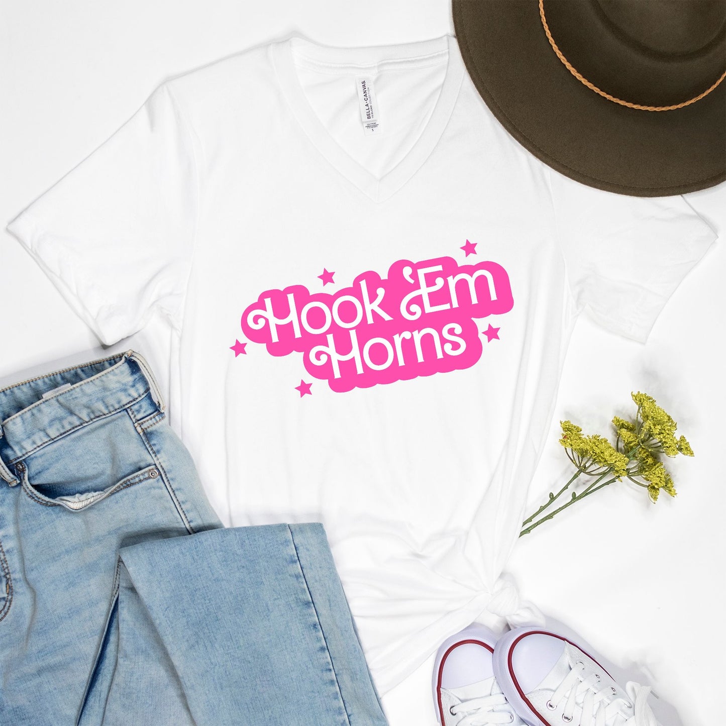 Hook 'EM Horns V-Neck Short Sleeve Tee