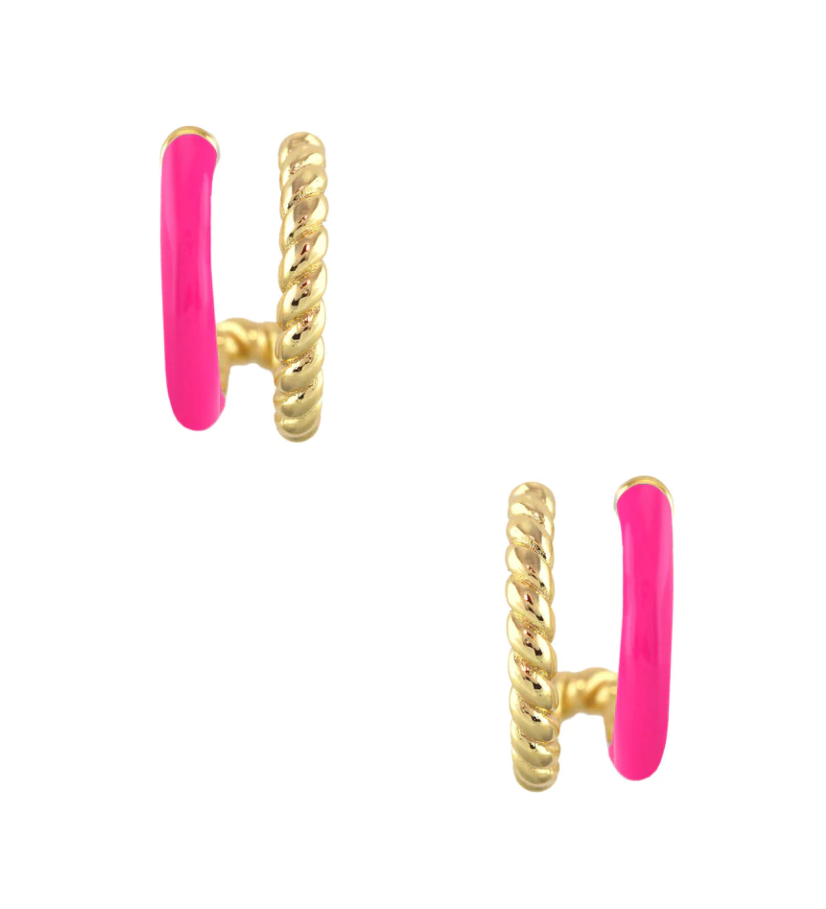 Twisted and Enamel Double Huggie Hoop Earrings