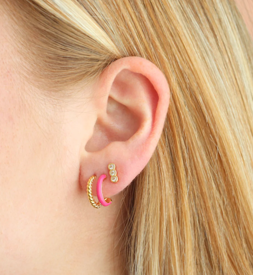 Twisted and Enamel Double Huggie Hoop Earrings