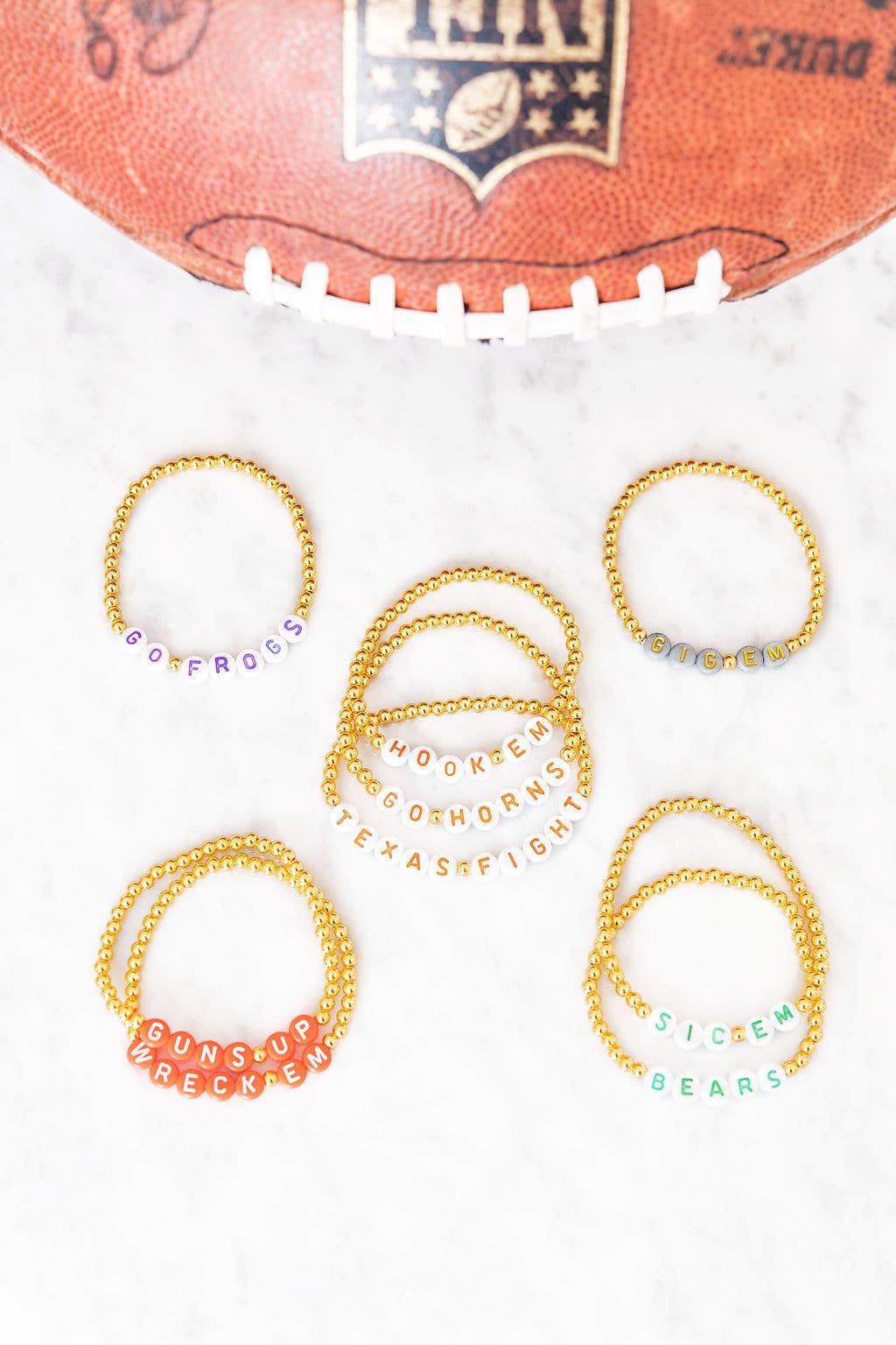 Texas Collegiate Gold Beaded Bracelets (Texas Fight)