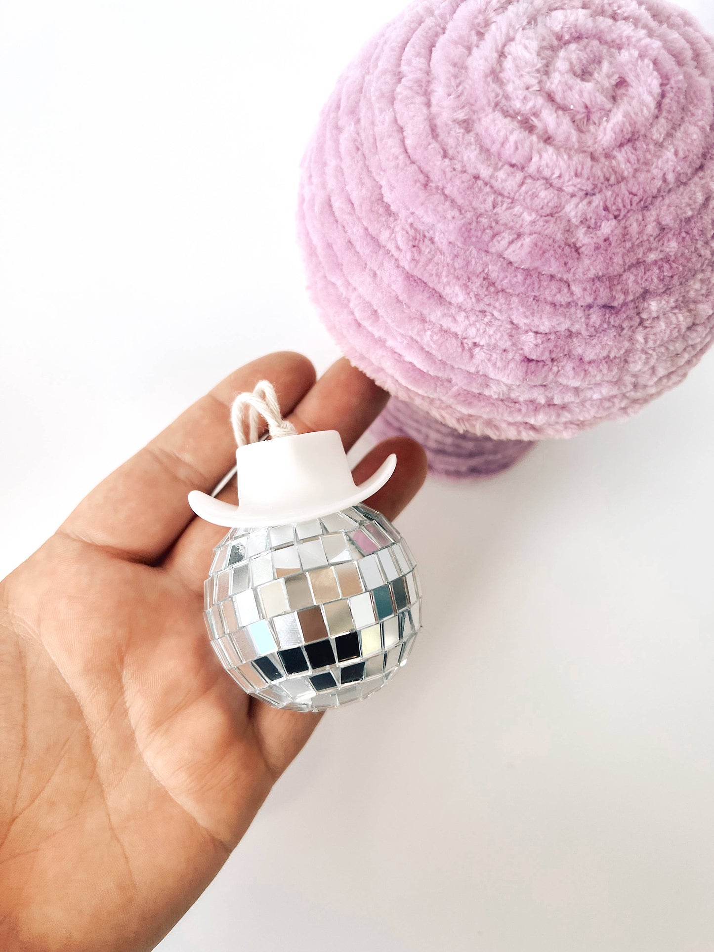 White Disco Ball Cowboy Hat Car Hanging Christmas Ornament (Dolly Parton)