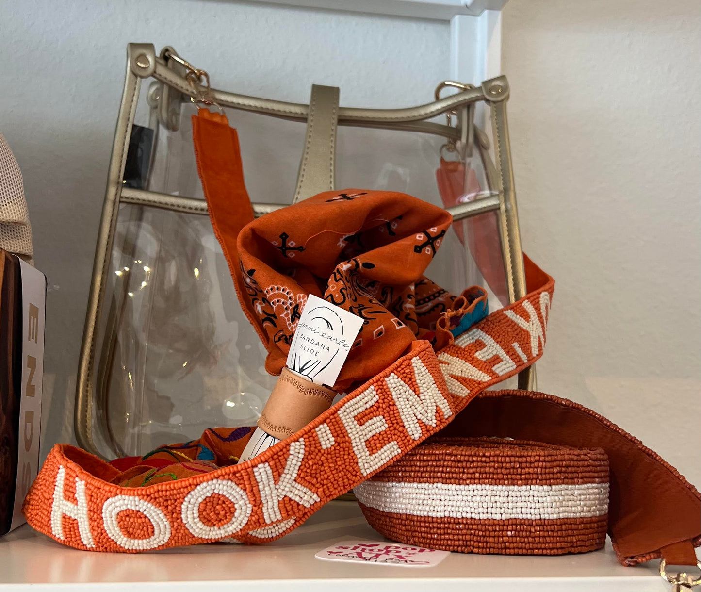 Texas Football Clear Bags with Beaded Straps