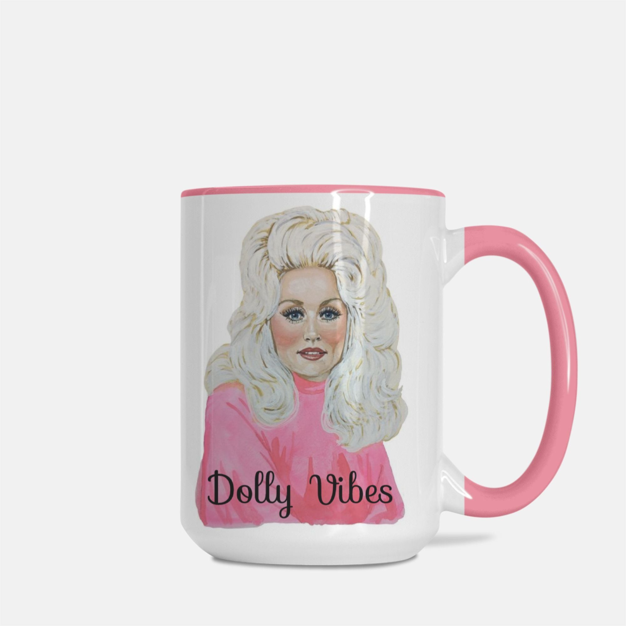 Dolly Vibes Mug Deluxe 15oz. (Pink + White)
