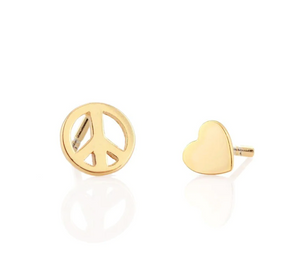 Peace Sign and Heart Stud Earrings