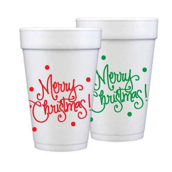 Foam Cups - Merry Christmas with Dots