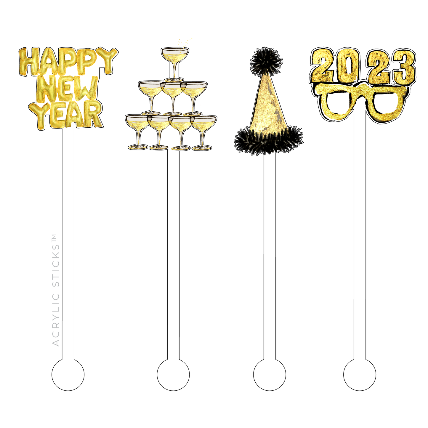 HAPPY NEW YEAR ACRYLIC STIR STICKS COMBO