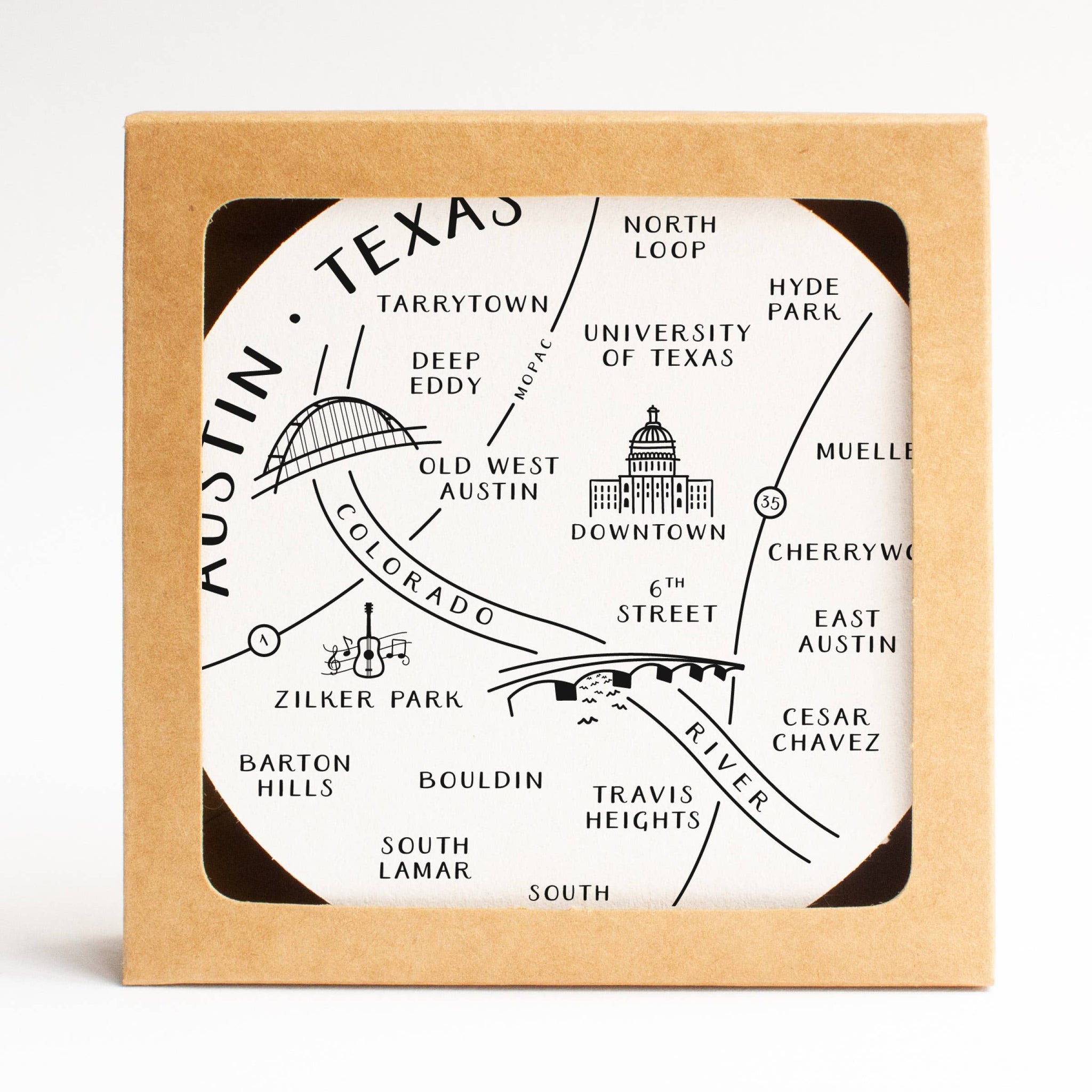 Austin Neighborhoods Map Coaster Set